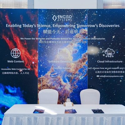 Enciso Systems Trade Show Booth with Astronomy-Themed Backdrop