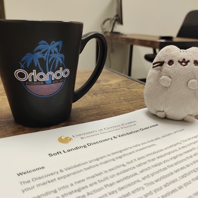 Orlando Mug and Pusheen Plush on UCF Business Document