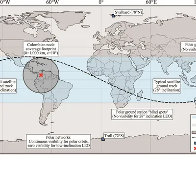 LEO Satellite Constellation Orbit and Ground Station Coverage Map