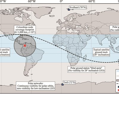LEO Satellite Constellation Orbit and Ground Station Coverage Map