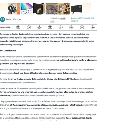Periódico del Meta – The Engineer Who Put Villavicencio on the Space Exploration Map