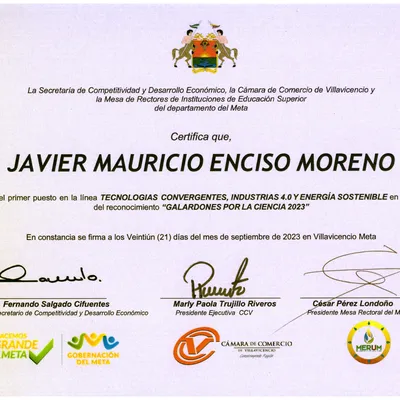 Galardones por la Ciencia 2023 Certificate