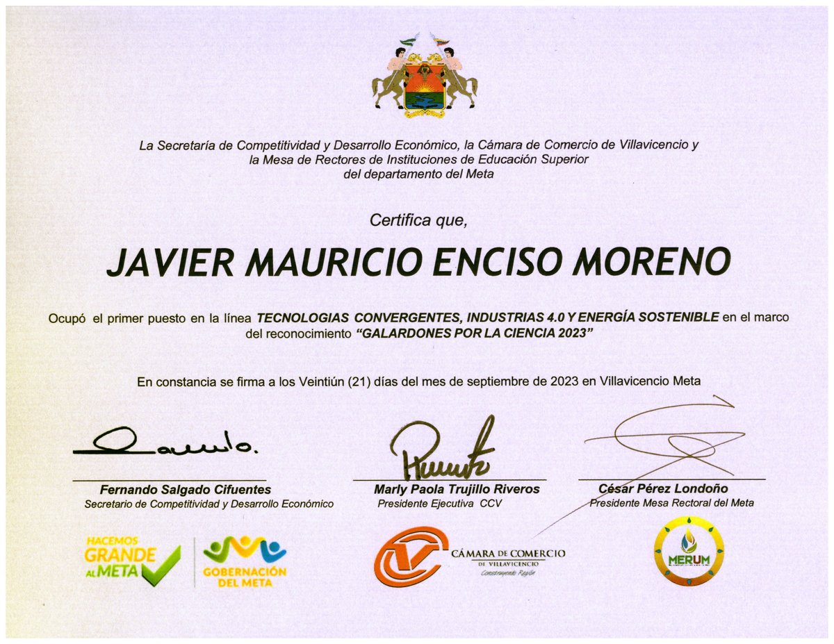 Galardones por la Ciencia 2023 Certificate
